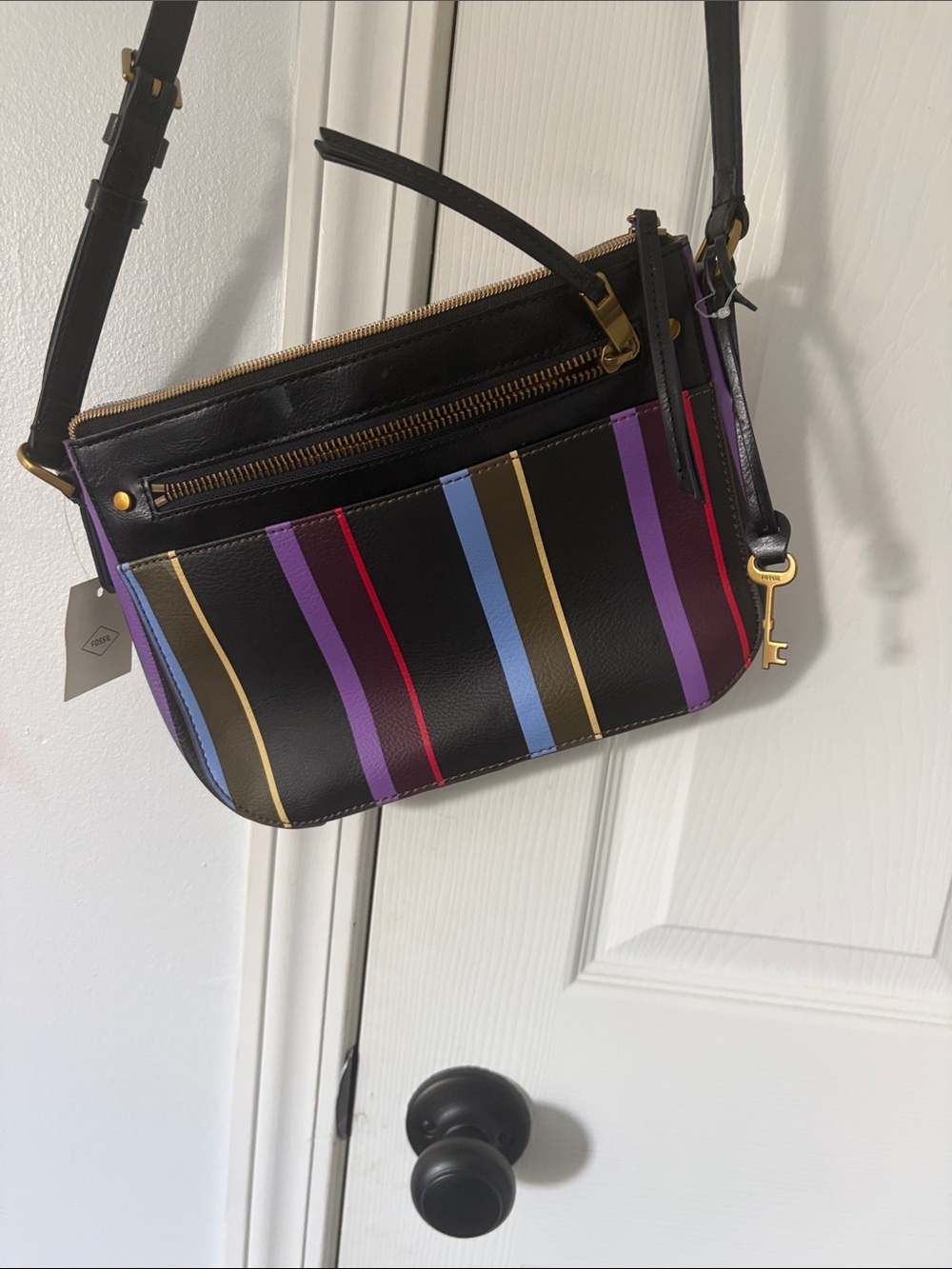 Fossil Black Crossbody Bag with Multicolor Vertical Stripes - Picture 5 of 6